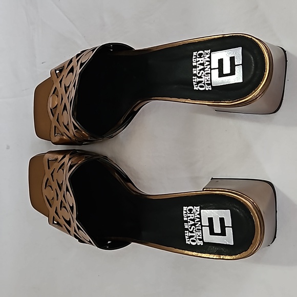 New EMANUELE CRASTO Laser Cut Heel Bronze Leather Sandal Mules Size 40 - Picture 8 of 16